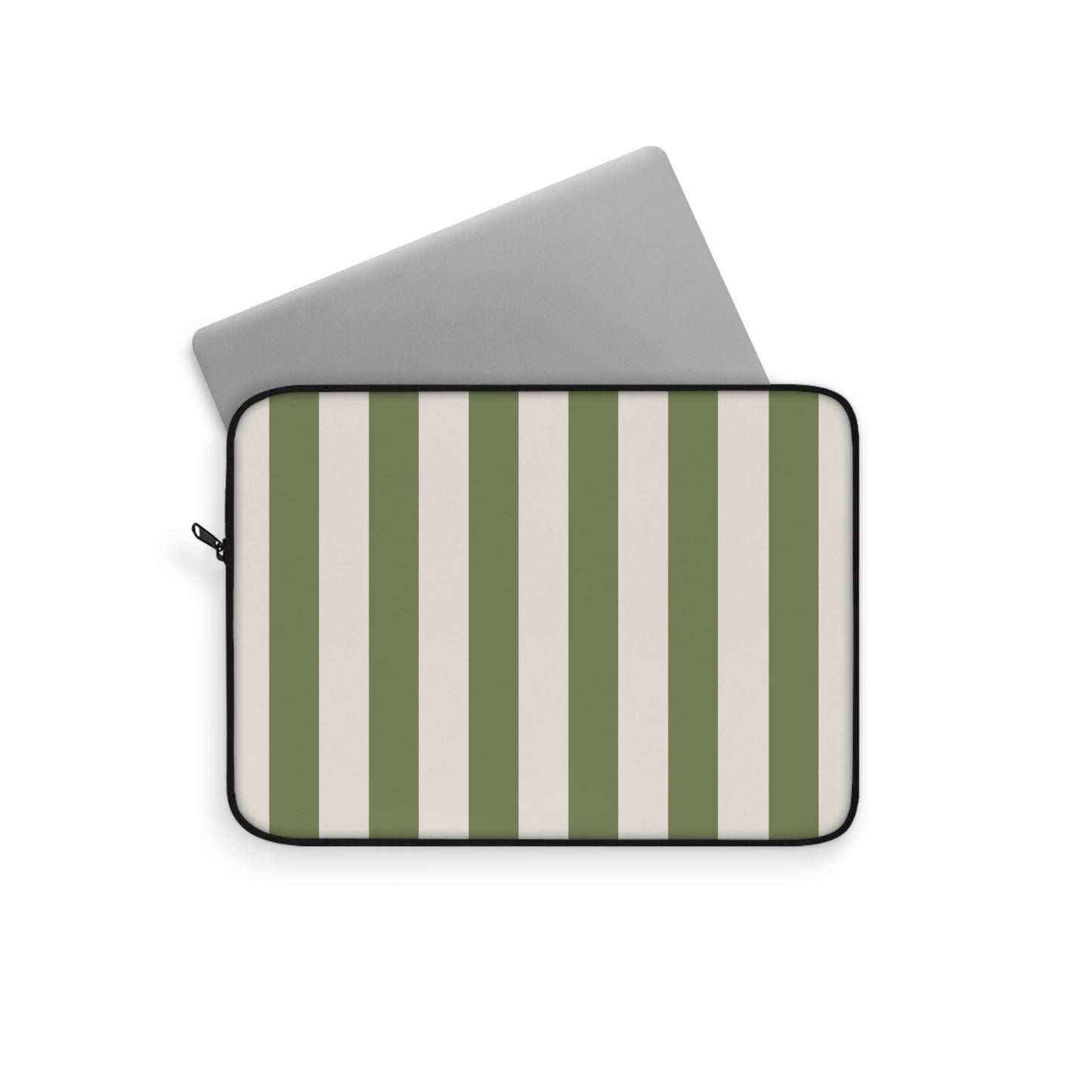 Green & Cream Vertical Stripe Laptop Sleeve — Classic Striped Protective Case