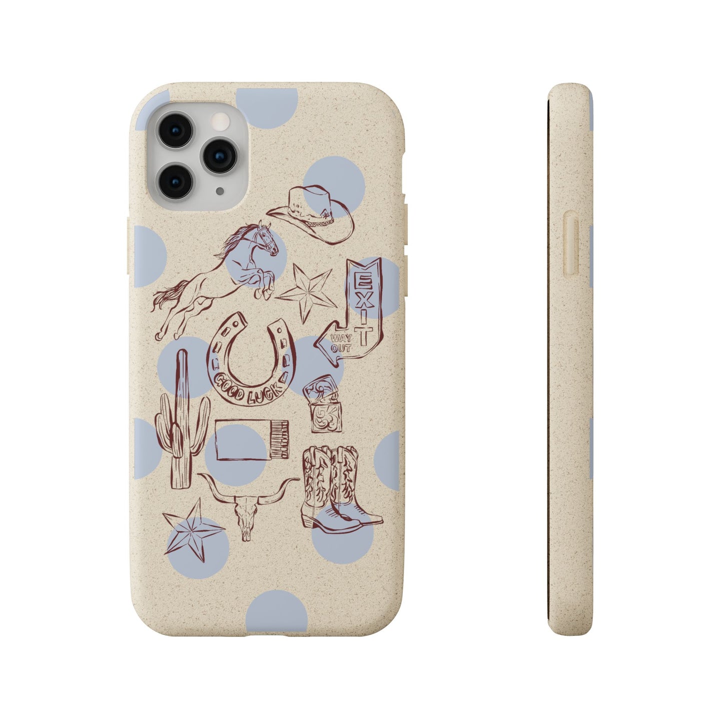 Biodegradable Phone Case — Western Cowgirl Sketches on Natural Speckled Eco Shell