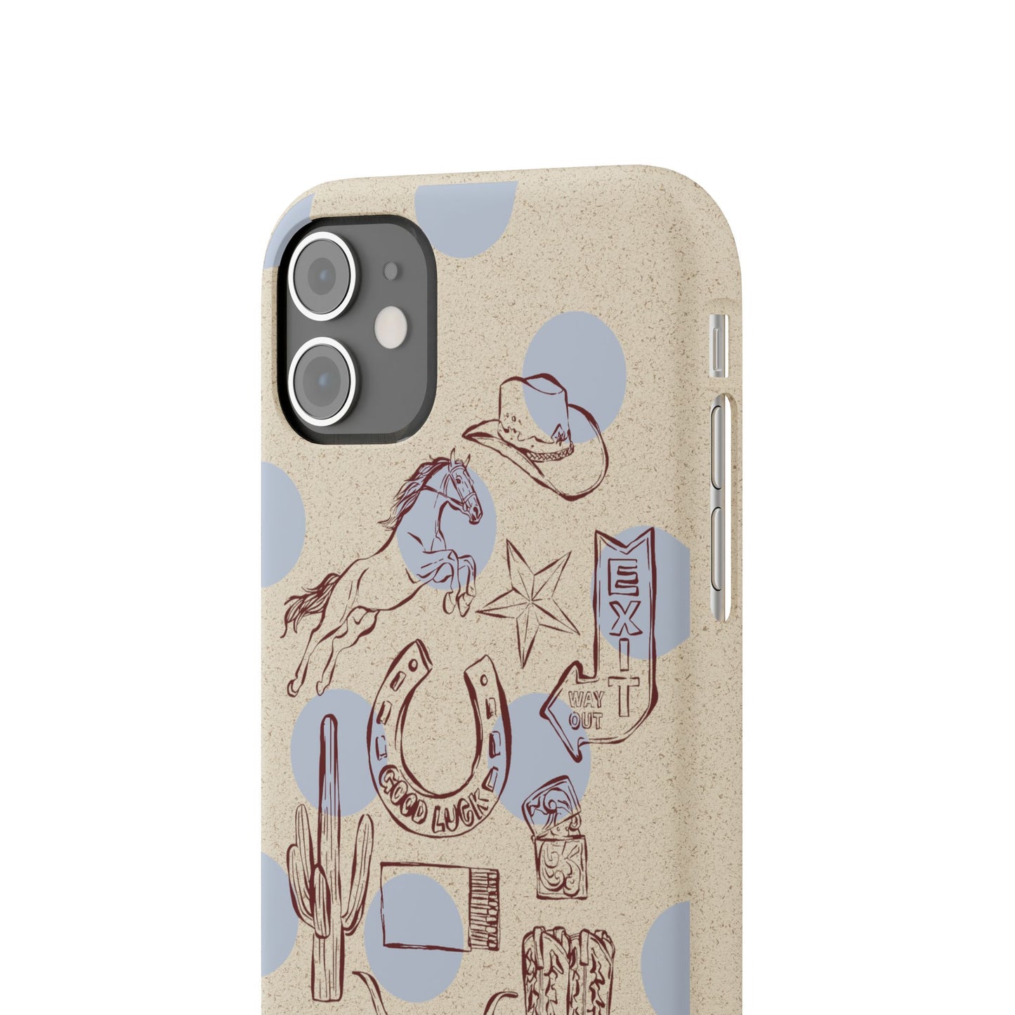 Biodegradable Phone Case — Western Cowgirl Sketches on Natural Speckled Eco Shell