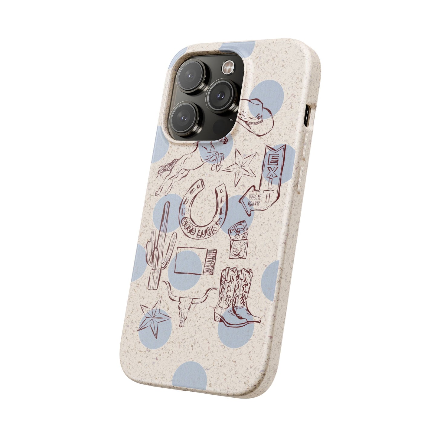 Biodegradable Phone Case — Western Cowgirl Sketches on Natural Speckled Eco Shell