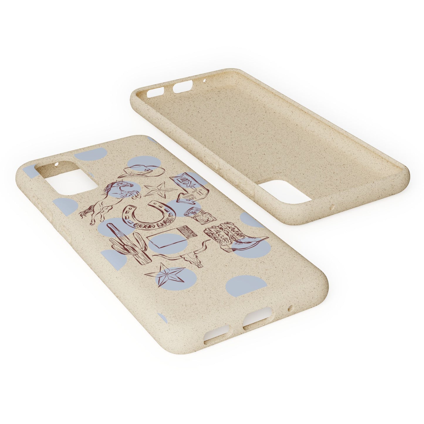 Biodegradable Phone Case — Western Cowgirl Sketches on Natural Speckled Eco Shell