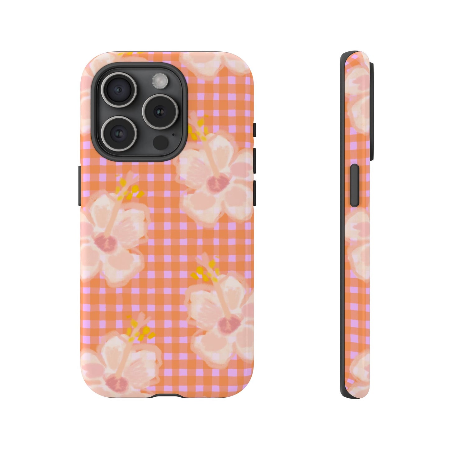 Floral Gingham Tough Case — Pink Peach Flower Phone Case