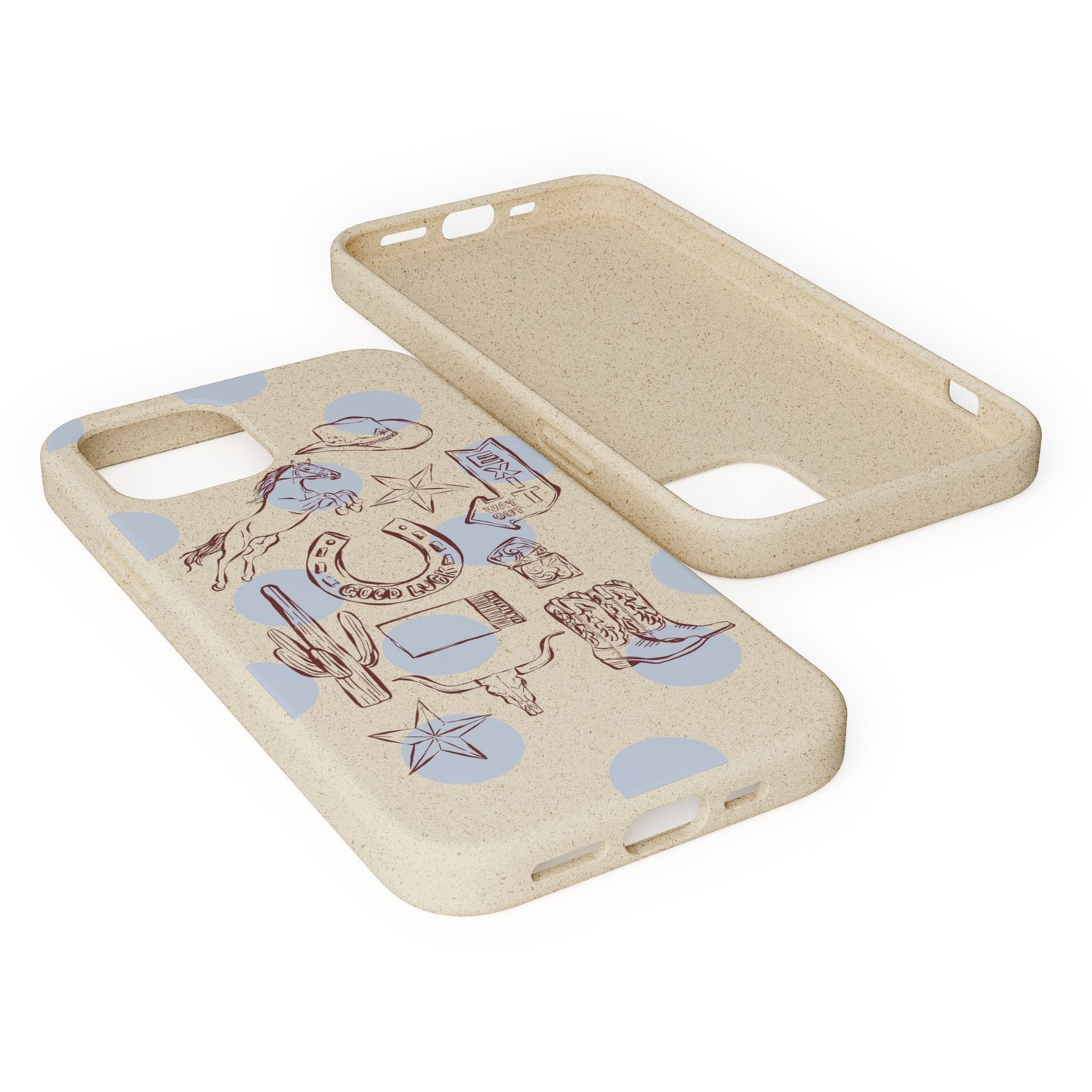 Biodegradable Phone Case — Western Cowgirl Sketches on Natural Speckled Eco Shell