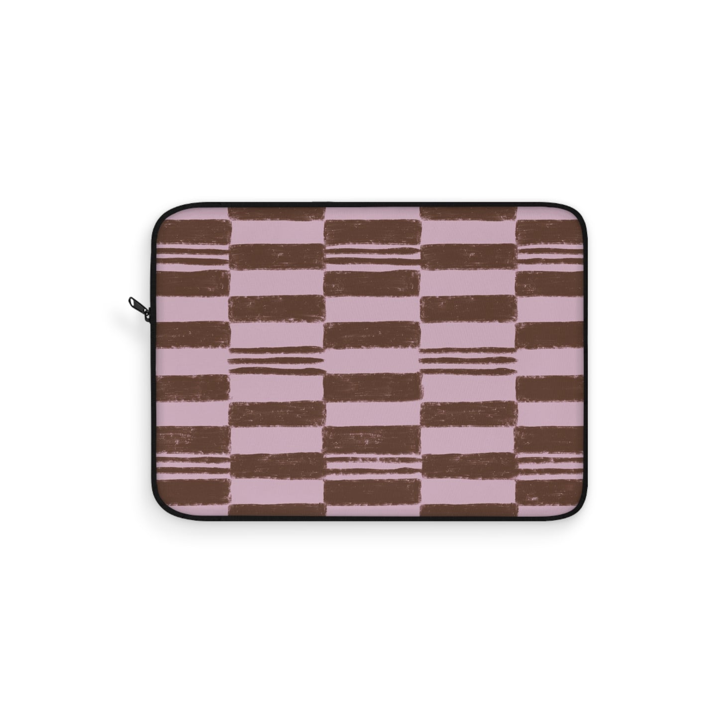Pink Brown Checkerboard Laptop Sleeve — Retro Striped Grid Protective Case