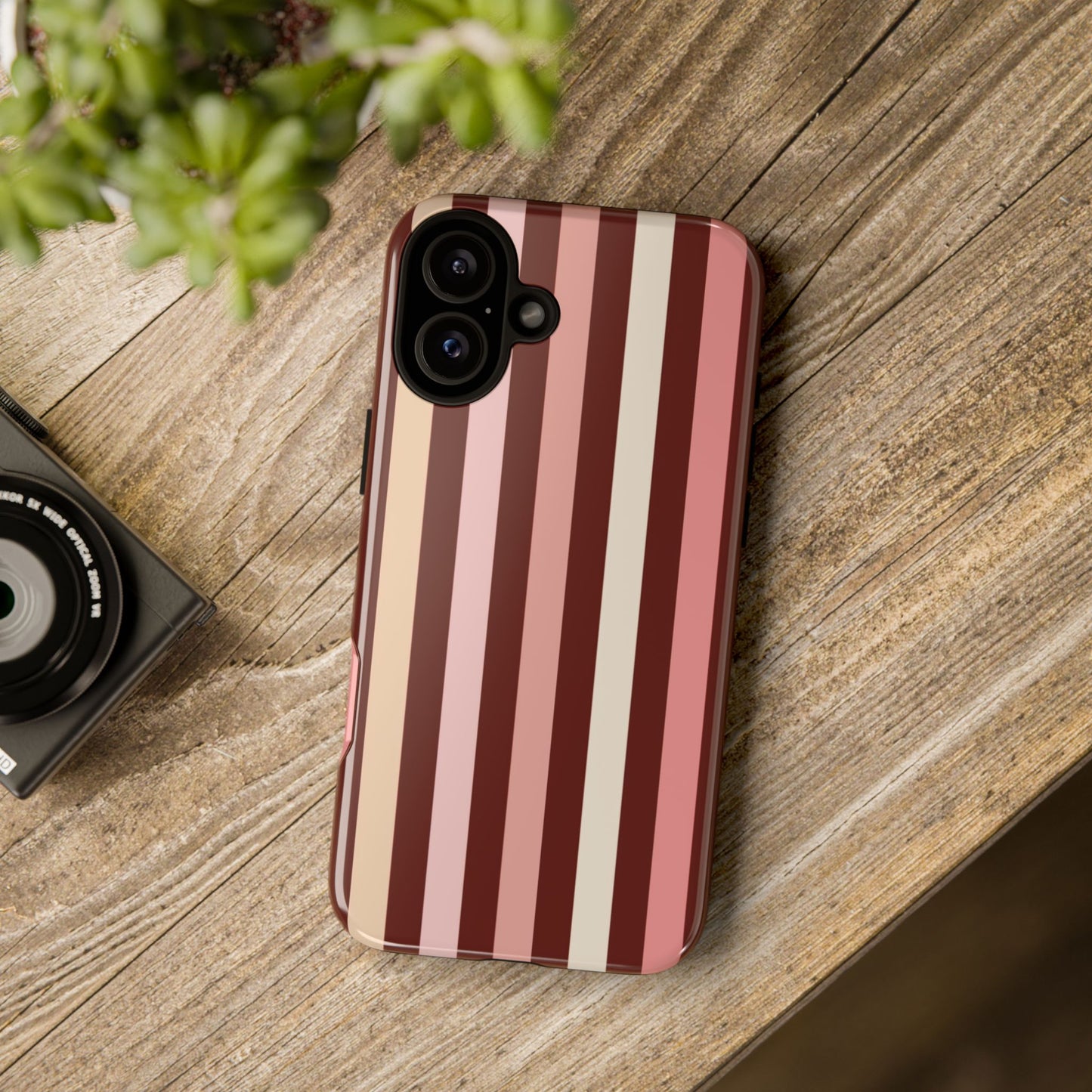Burgundy Striped Tough Phone Case