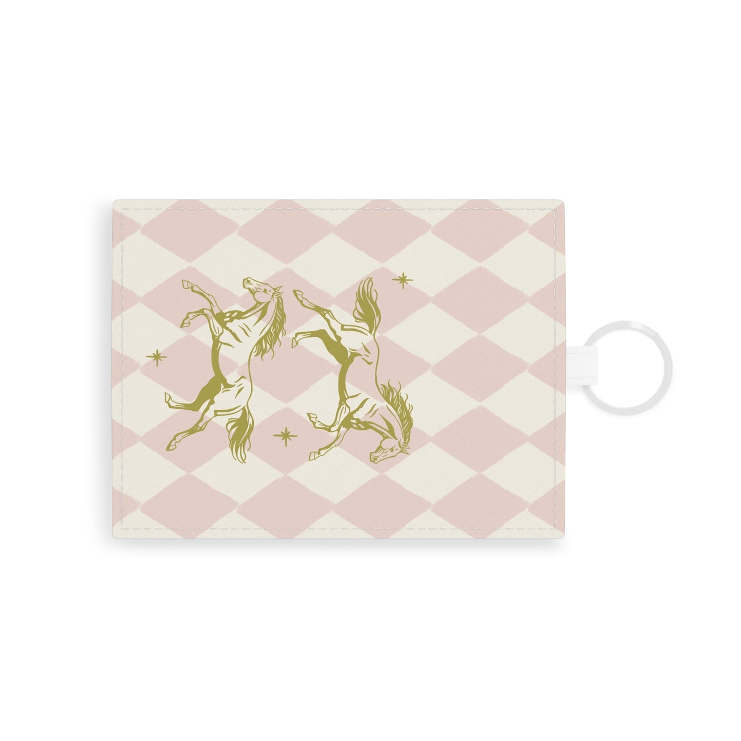 Horses & Stars Saffiano Leather Card Holder — Pink Argyle Card Wallet