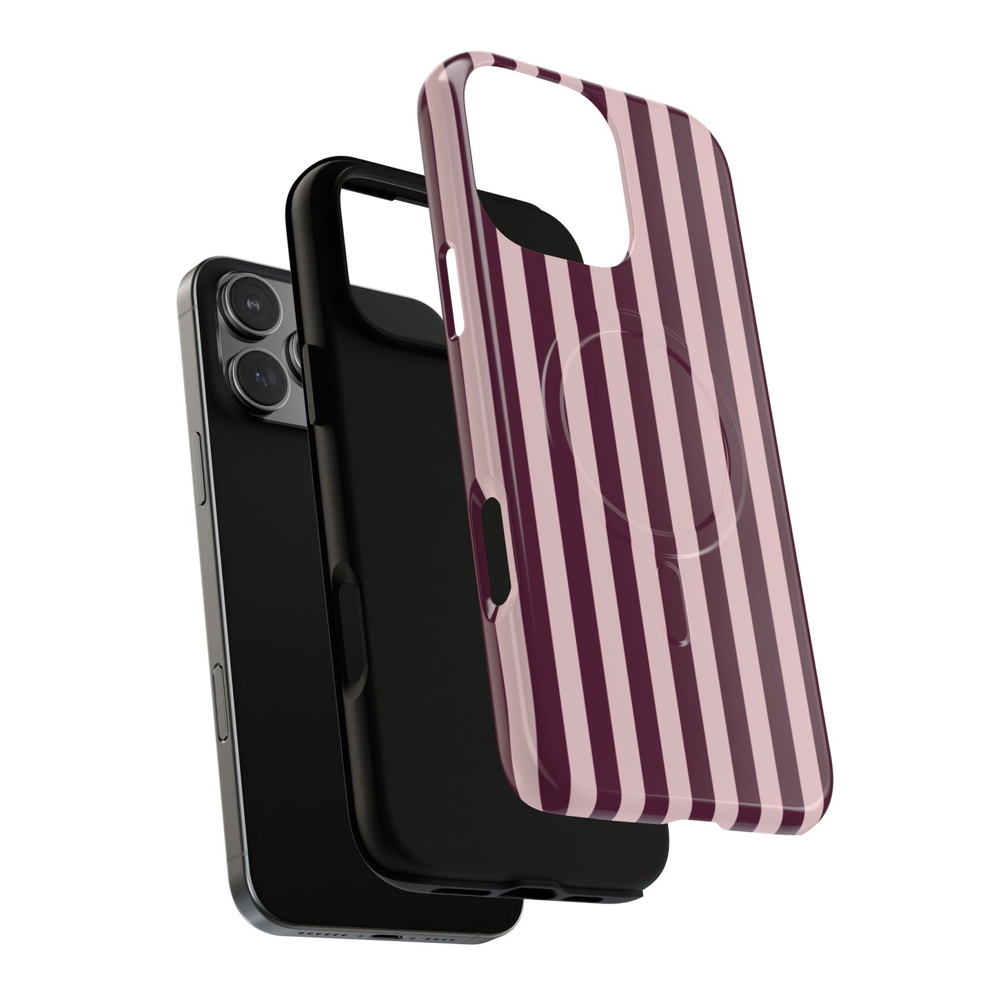 Burgundy & Pink Striped Magnetic Phone Case