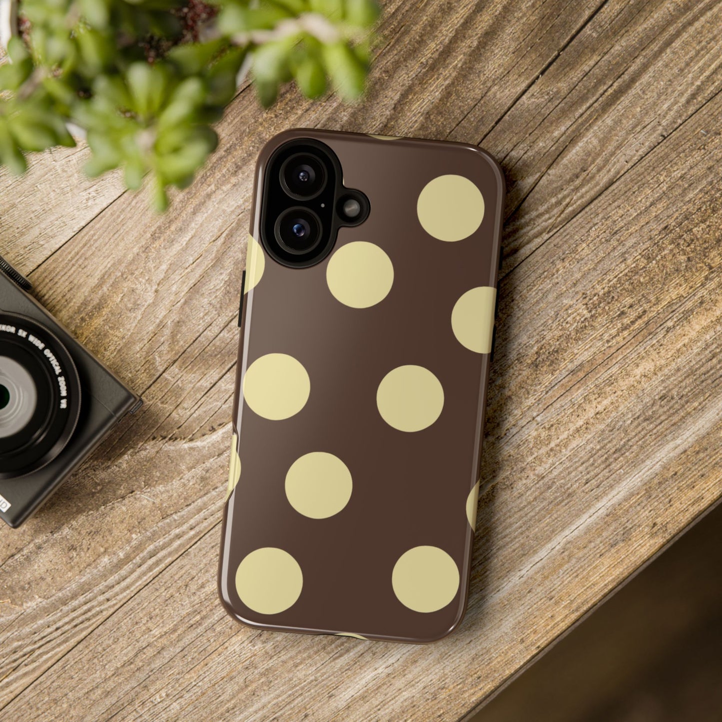 Brown & Butter Yellow Polka Dot Tough Phone Case
