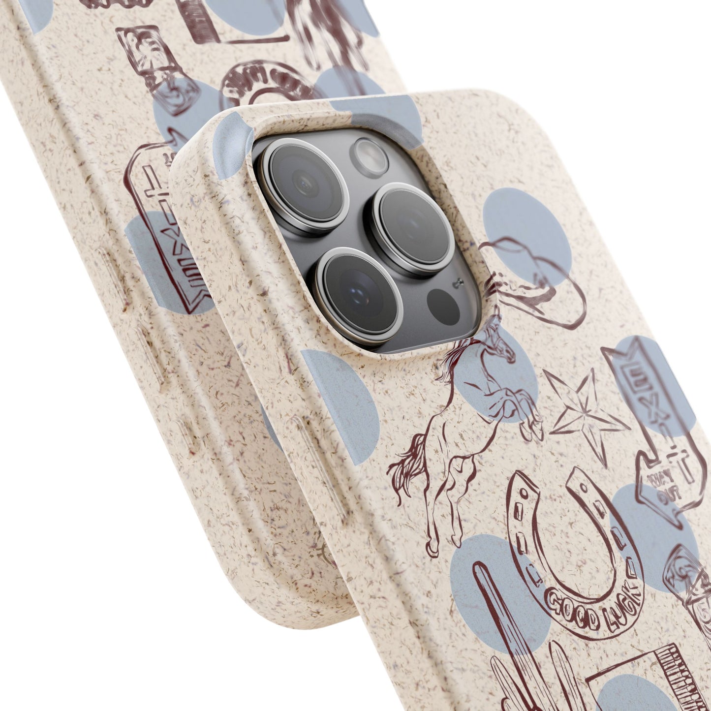 Biodegradable Phone Case — Western Cowgirl Sketches on Natural Speckled Eco Shell