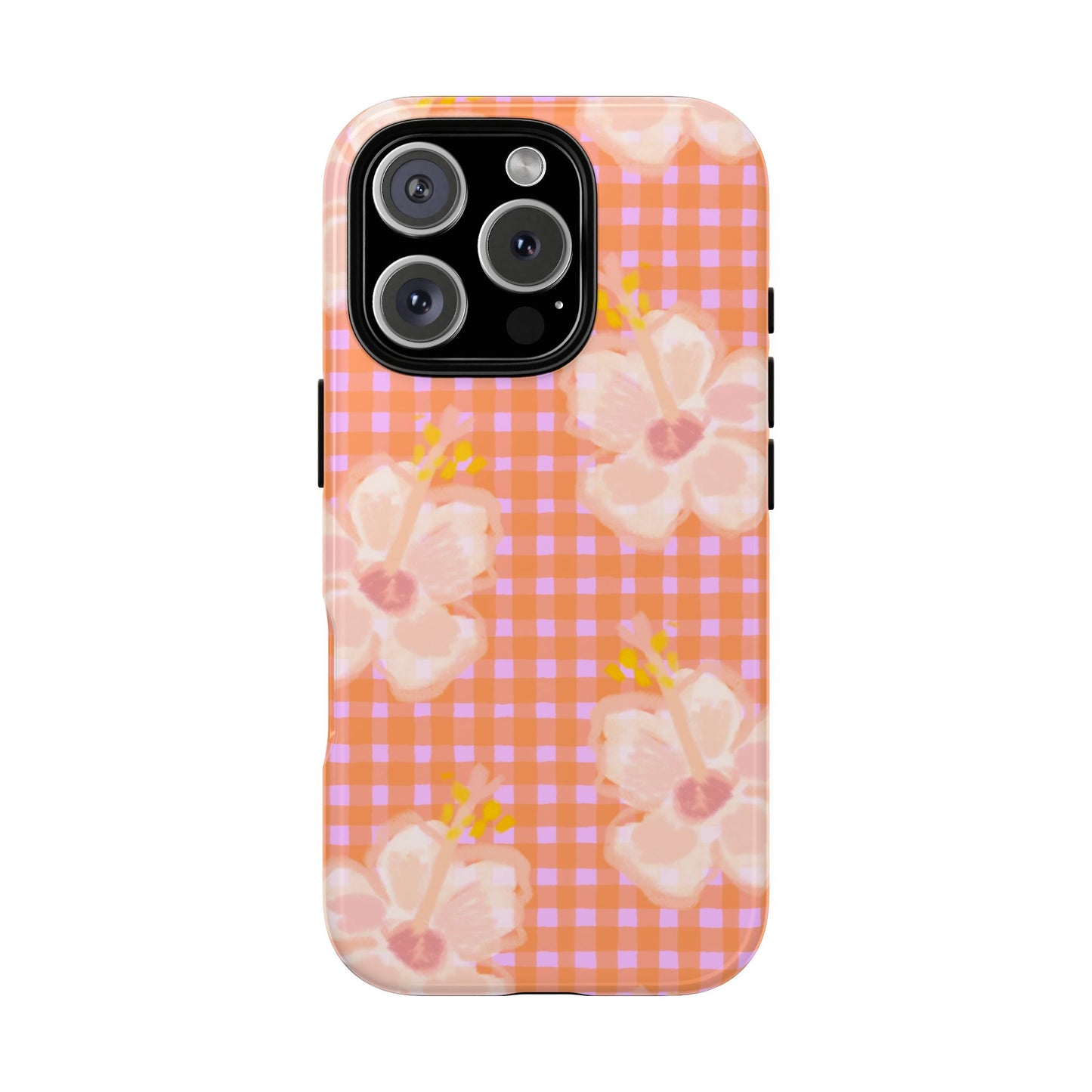 Floral Gingham Tough Case — Pink Peach Flower Phone Case