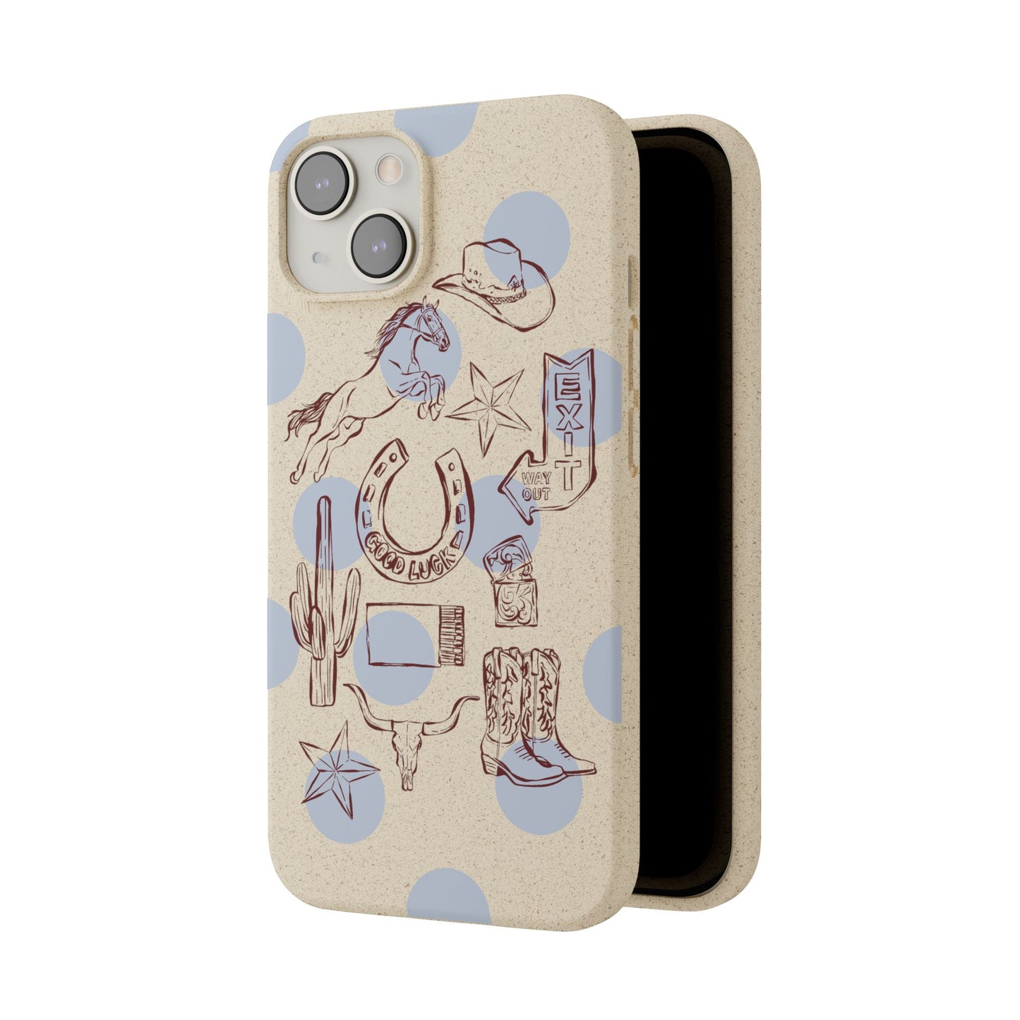 Biodegradable Phone Case — Western Cowgirl Sketches on Natural Speckled Eco Shell
