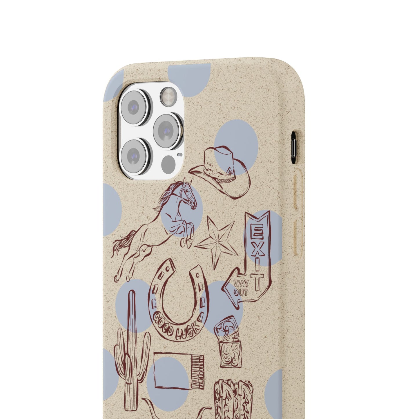 Biodegradable Phone Case — Western Cowgirl Sketches on Natural Speckled Eco Shell