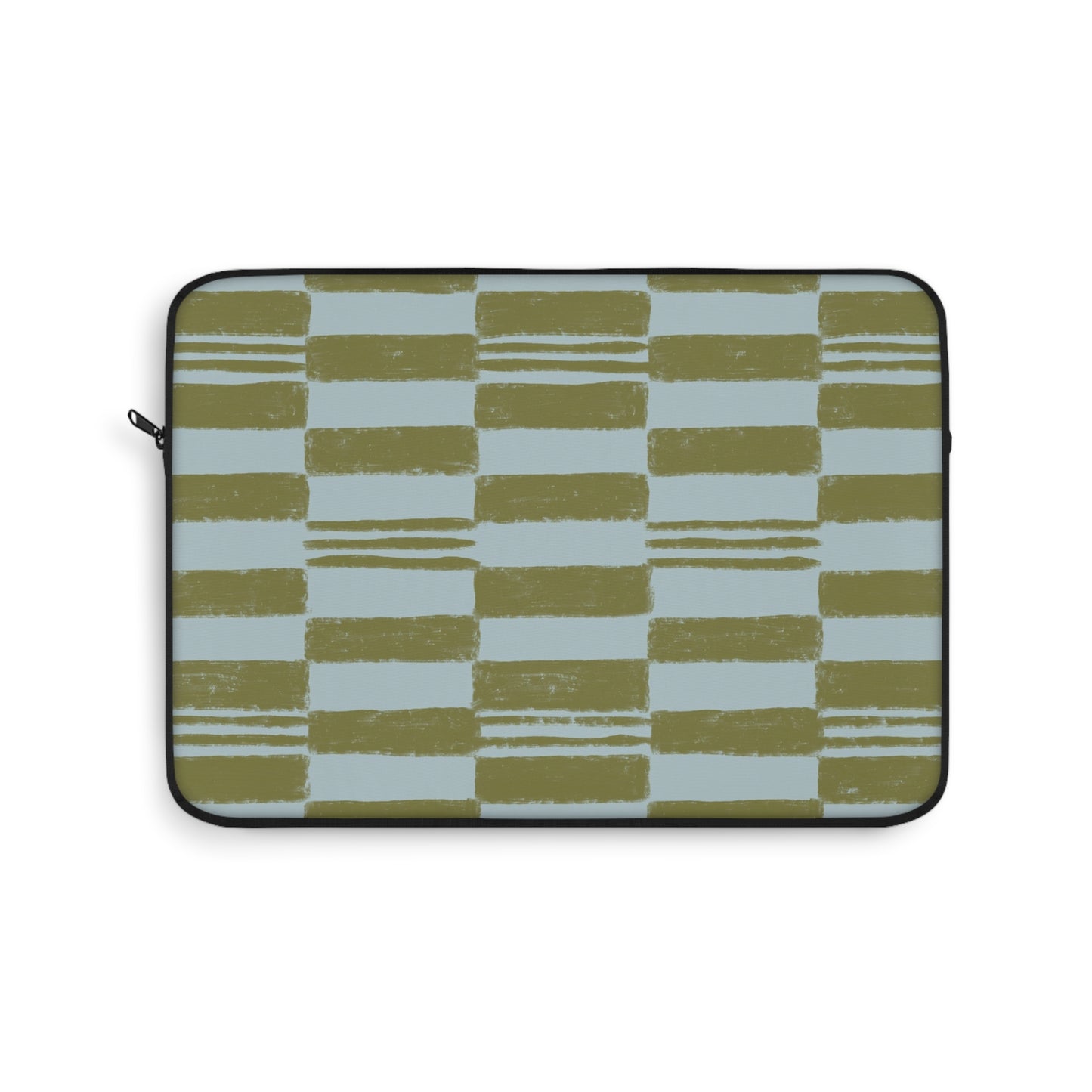 Olive Checkerboard Laptop Sleeve — Modern Brushstroke Grid Design