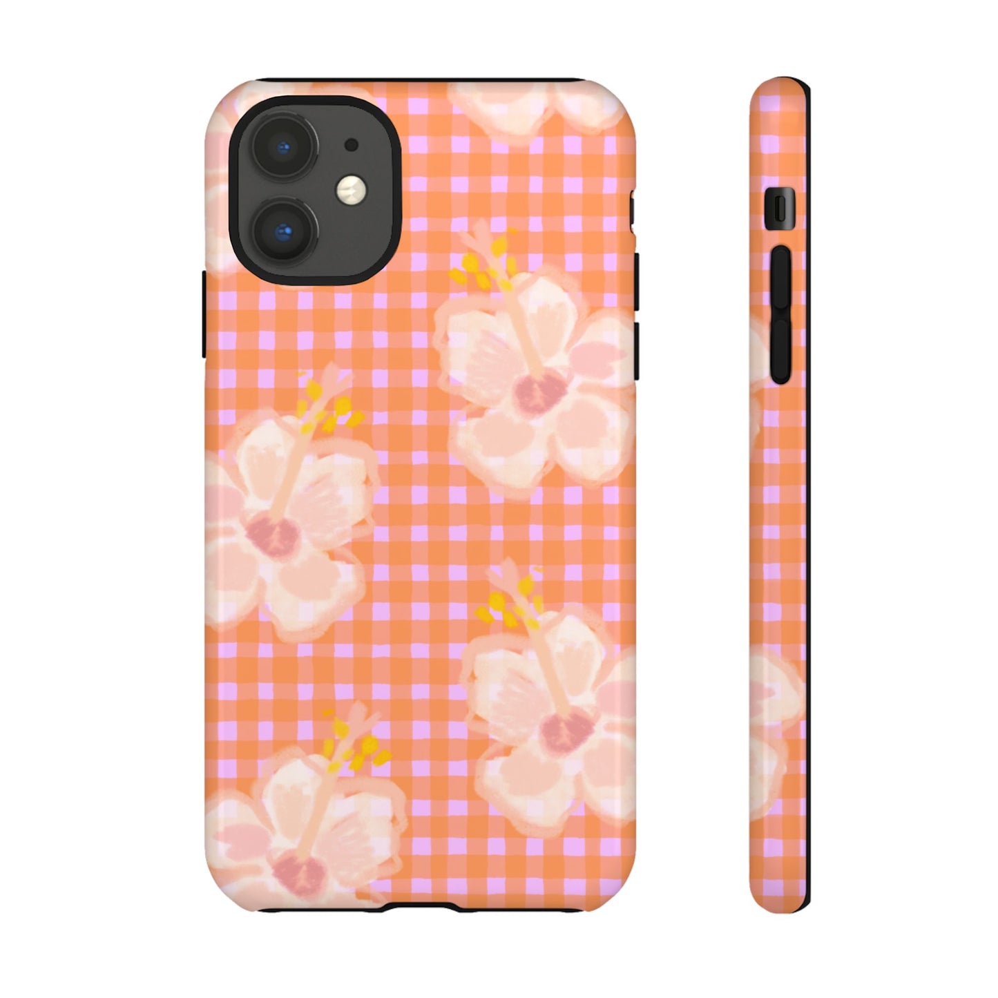 Floral Gingham Tough Case — Pink Peach Flower Phone Case