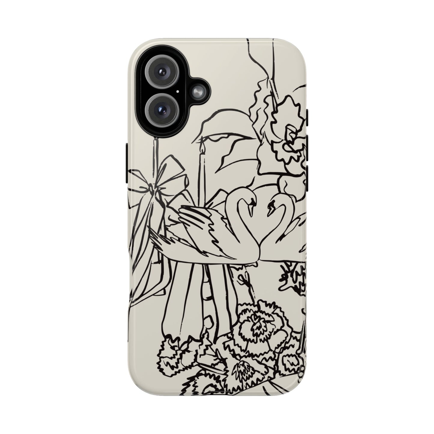 Black Line Art Floral Swan Phone Case