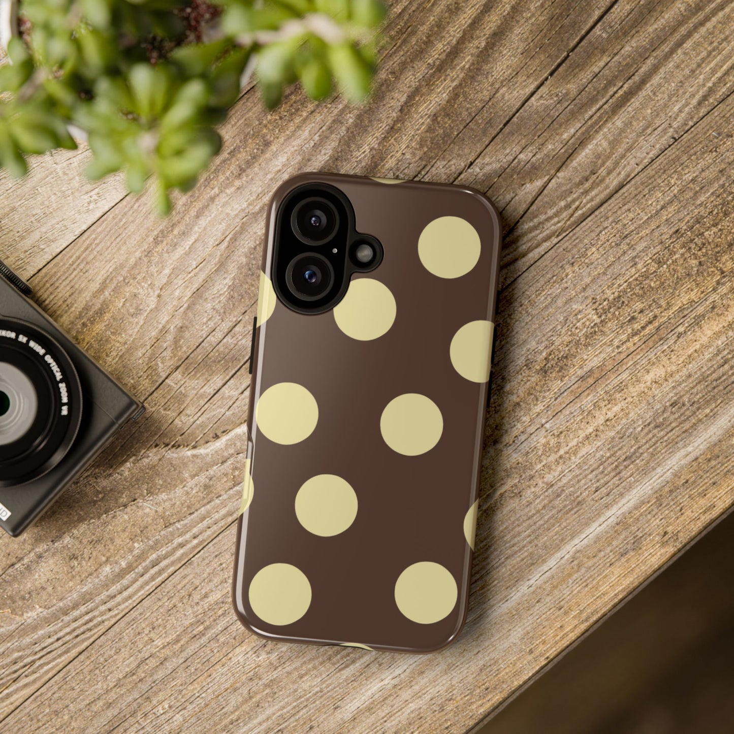 Brown & Butter Yellow Polka Dot Tough Phone Case