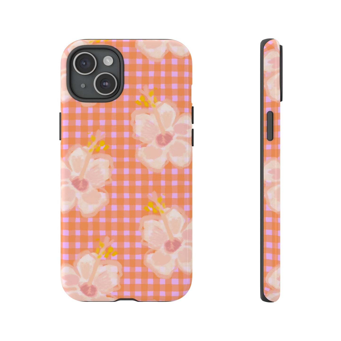 Floral Gingham Tough Case — Pink Peach Flower Phone Case