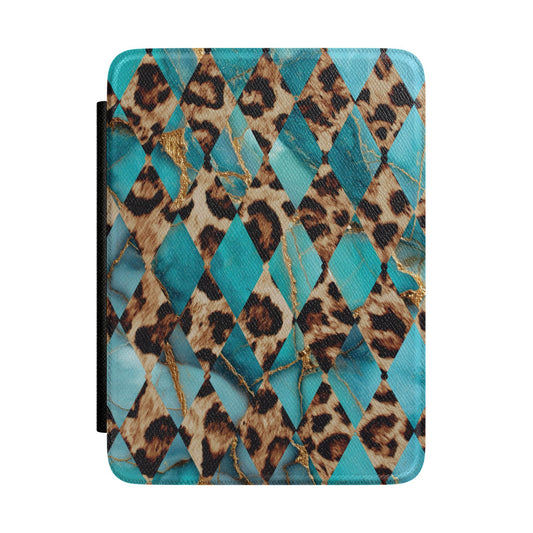 Turquoise Leopard Harlequin Kindle Case
