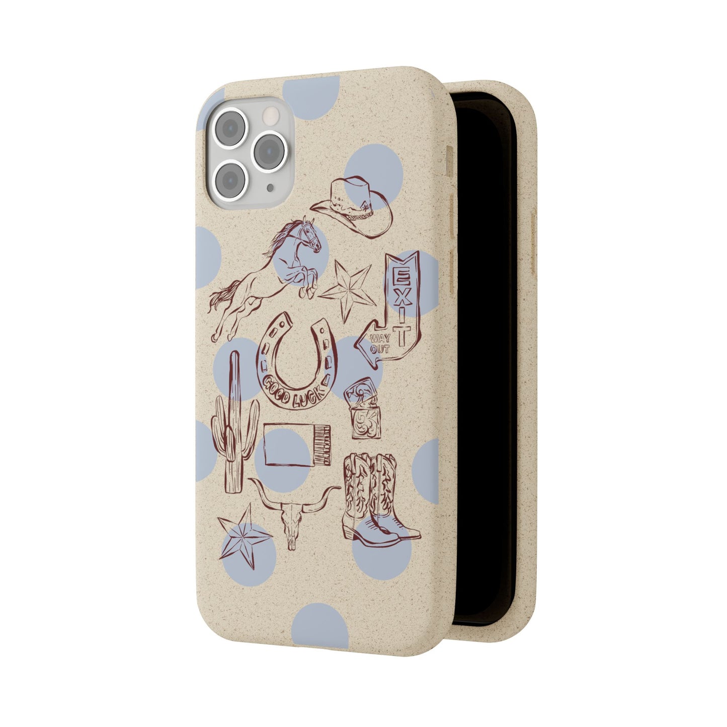 Biodegradable Phone Case — Western Cowgirl Sketches on Natural Speckled Eco Shell
