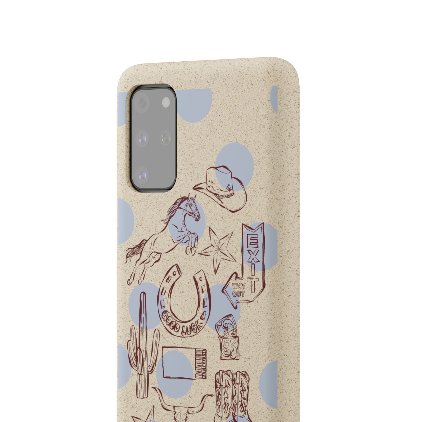 Biodegradable Phone Case — Western Cowgirl Sketches on Natural Speckled Eco Shell