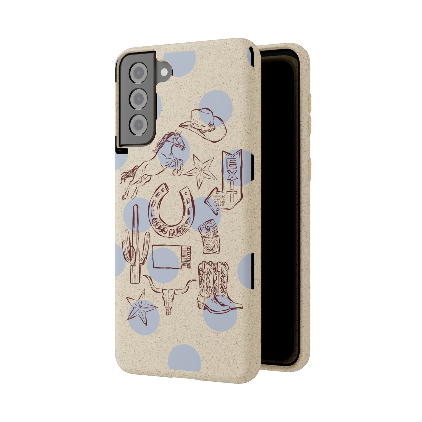 Biodegradable Phone Case — Western Cowgirl Sketches on Natural Speckled Eco Shell
