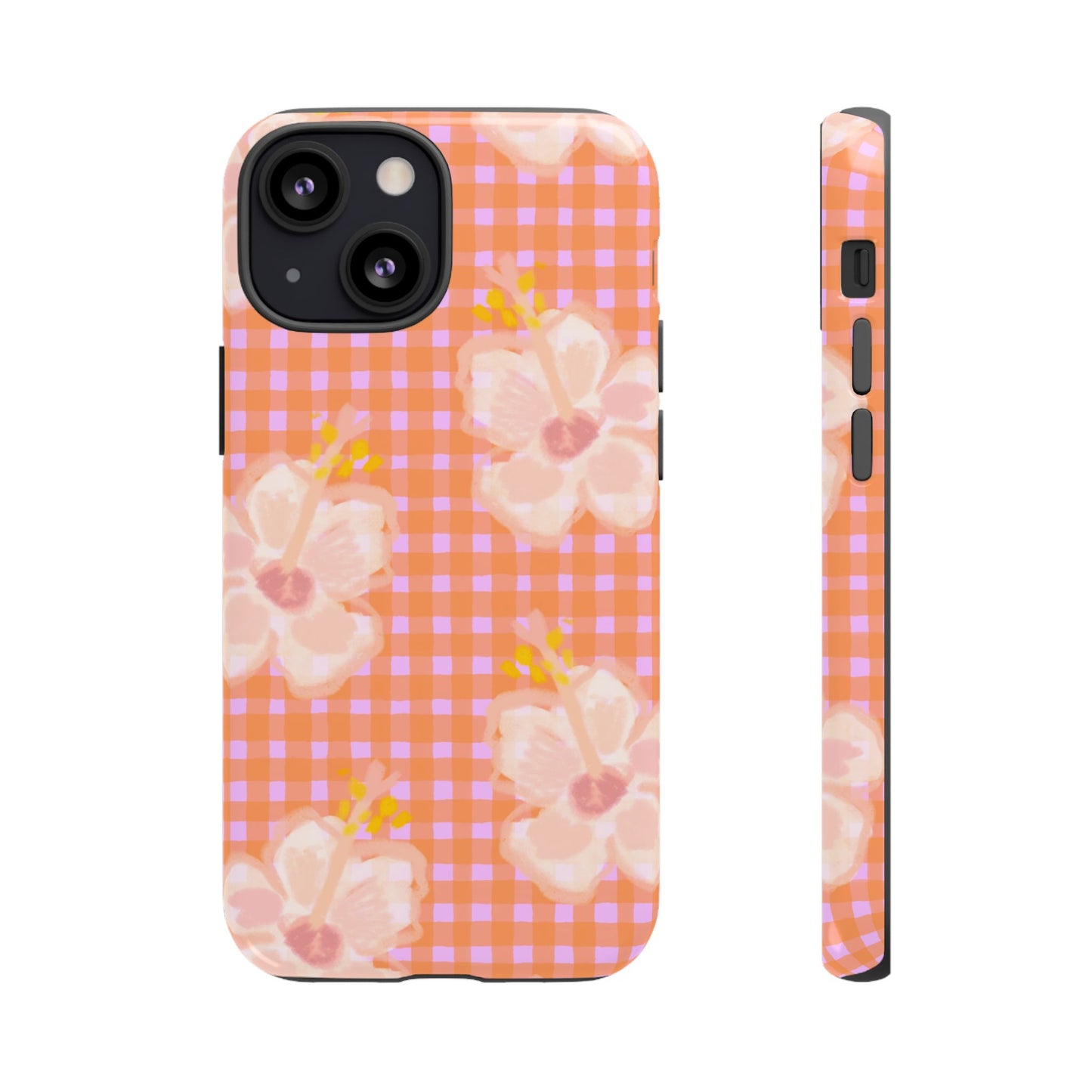 Floral Gingham Tough Case — Pink Peach Flower Phone Case