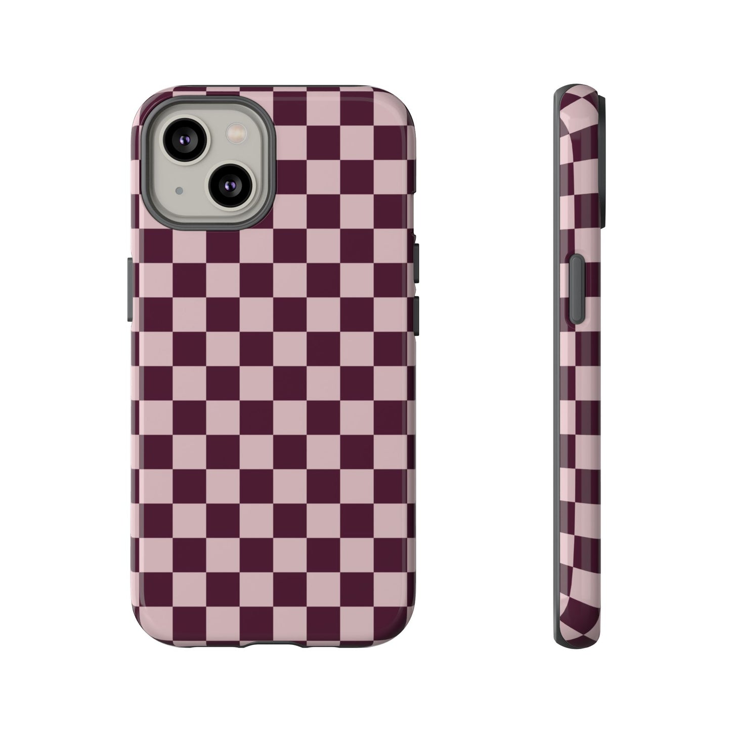Burgundy & Pink Checkered Phone Case