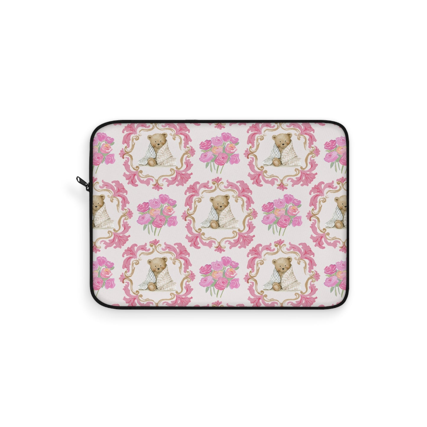 Laptop Sleeve — Vintage Floral Teddy Pattern, Pink Bouquet Protective Case
