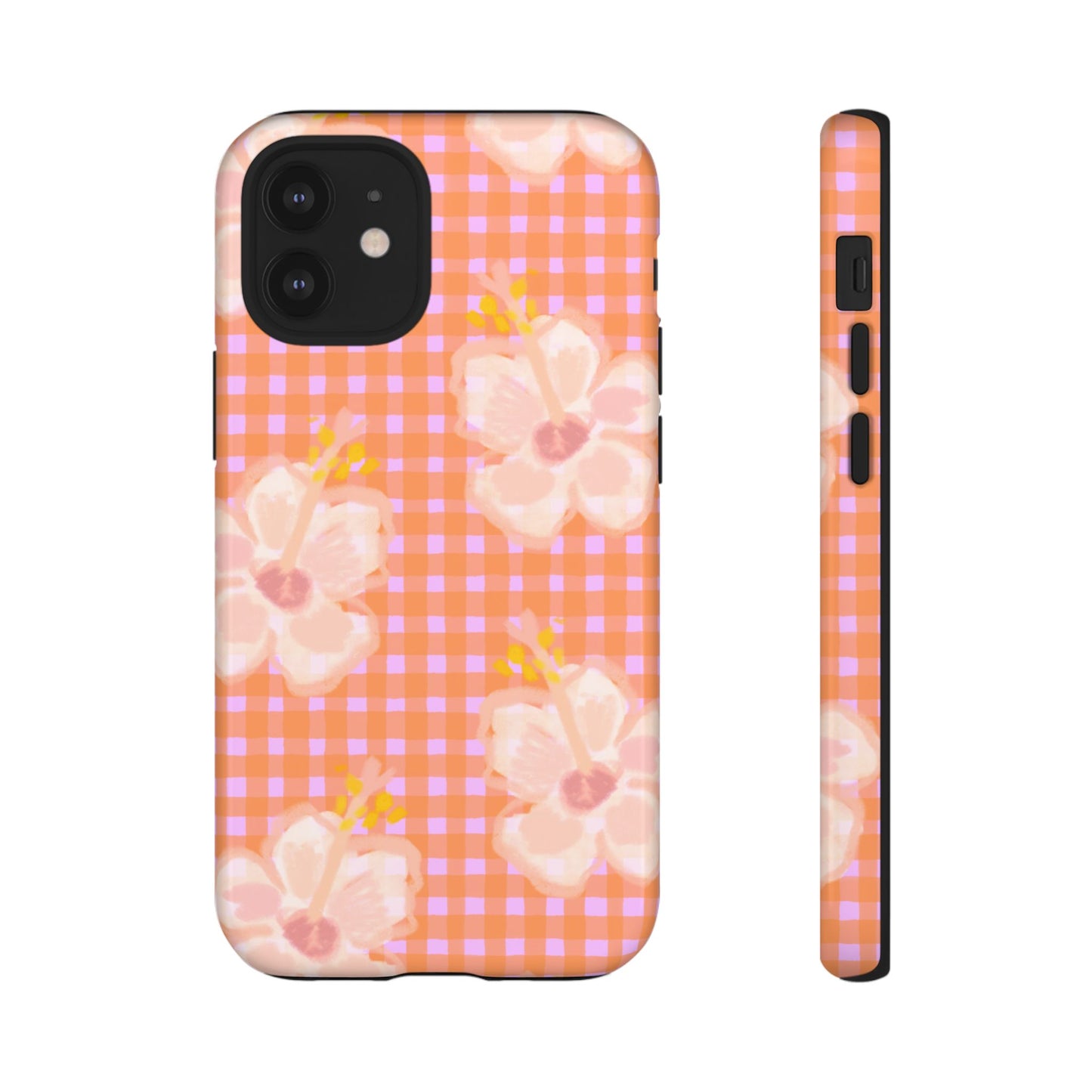 Floral Gingham Tough Case — Pink Peach Flower Phone Case