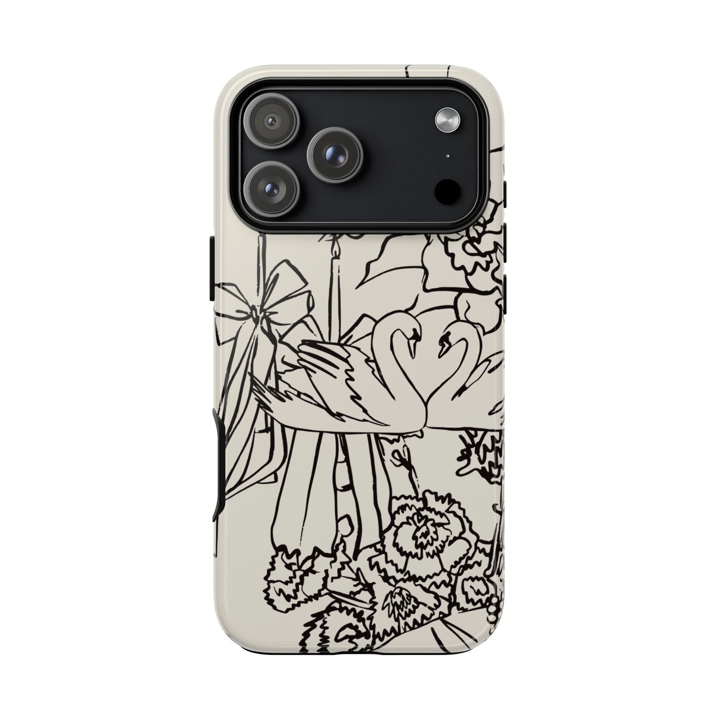 Black Line Art Floral Swan Phone Case