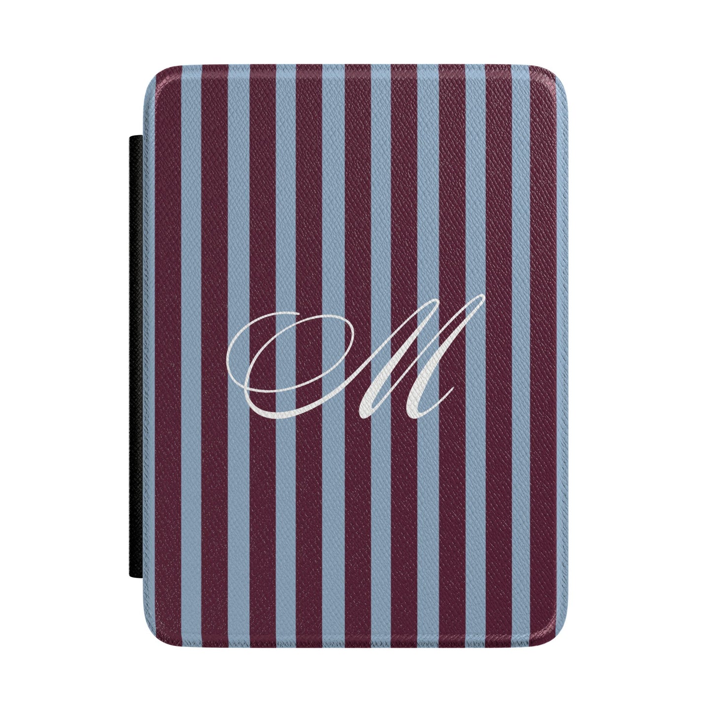 Monogram Kindle Case — Striped Burgundy & Light Blue Sleeve