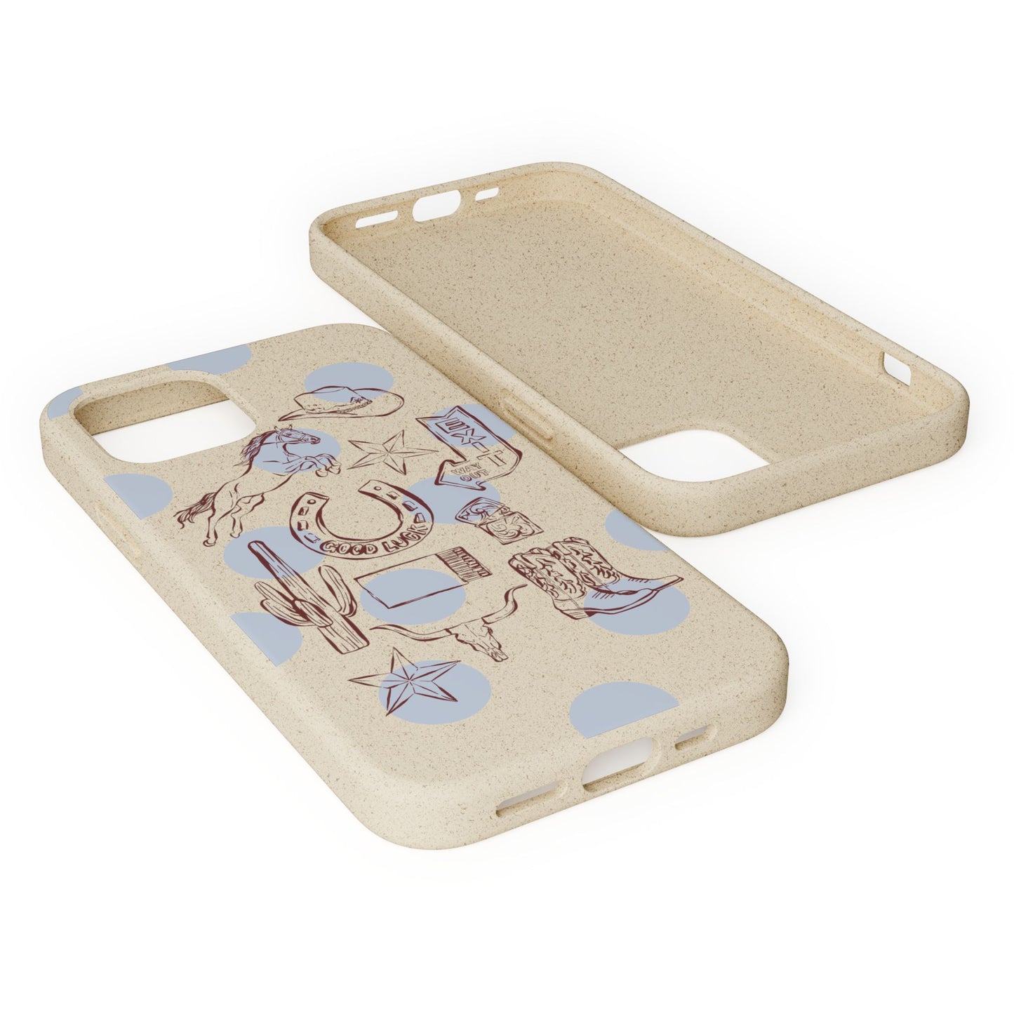 Biodegradable Phone Case — Western Cowgirl Sketches on Natural Speckled Eco Shell