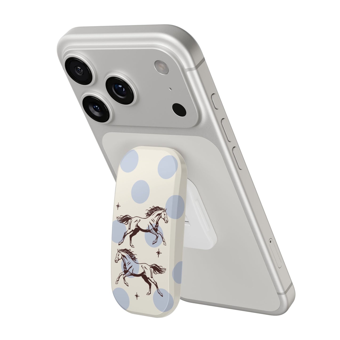 Phone & Kindle Stand — Pastel Polka Dot with Running Horses Clickit Phone Grip