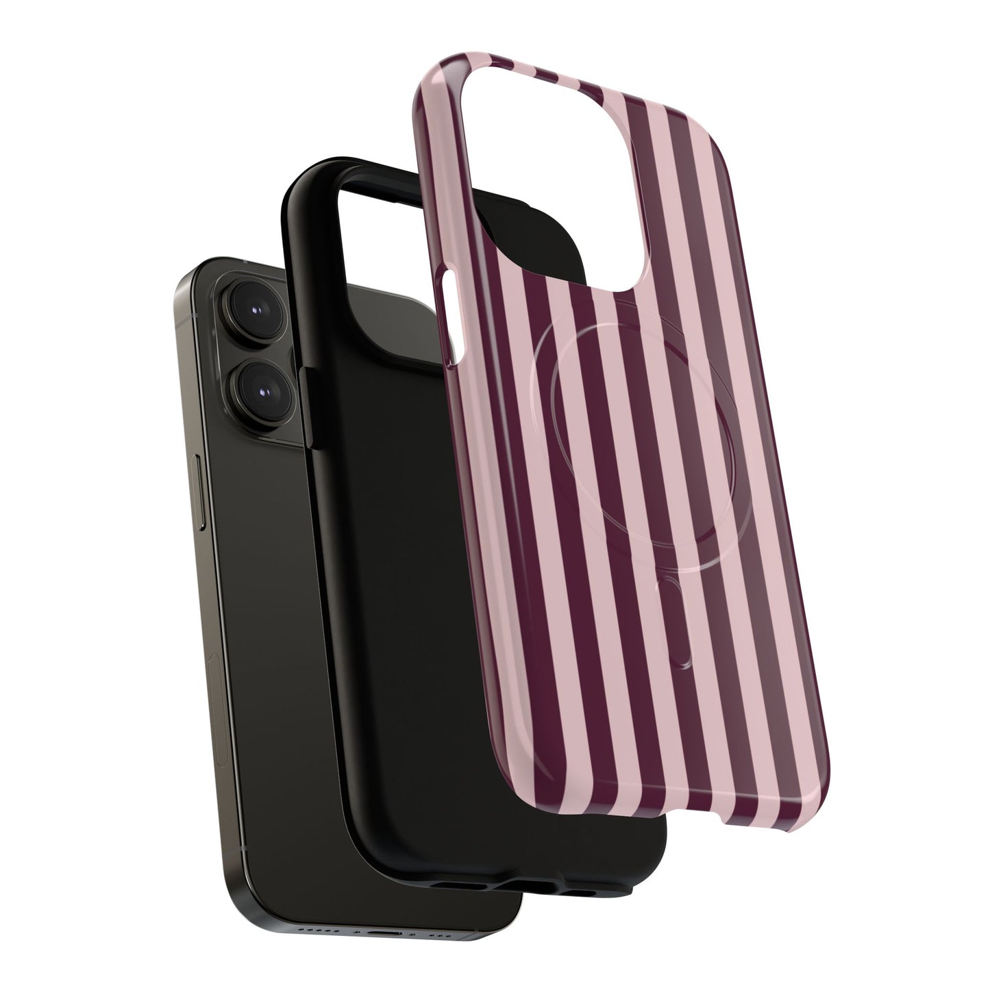 Burgundy & Pink Striped Magnetic Phone Case