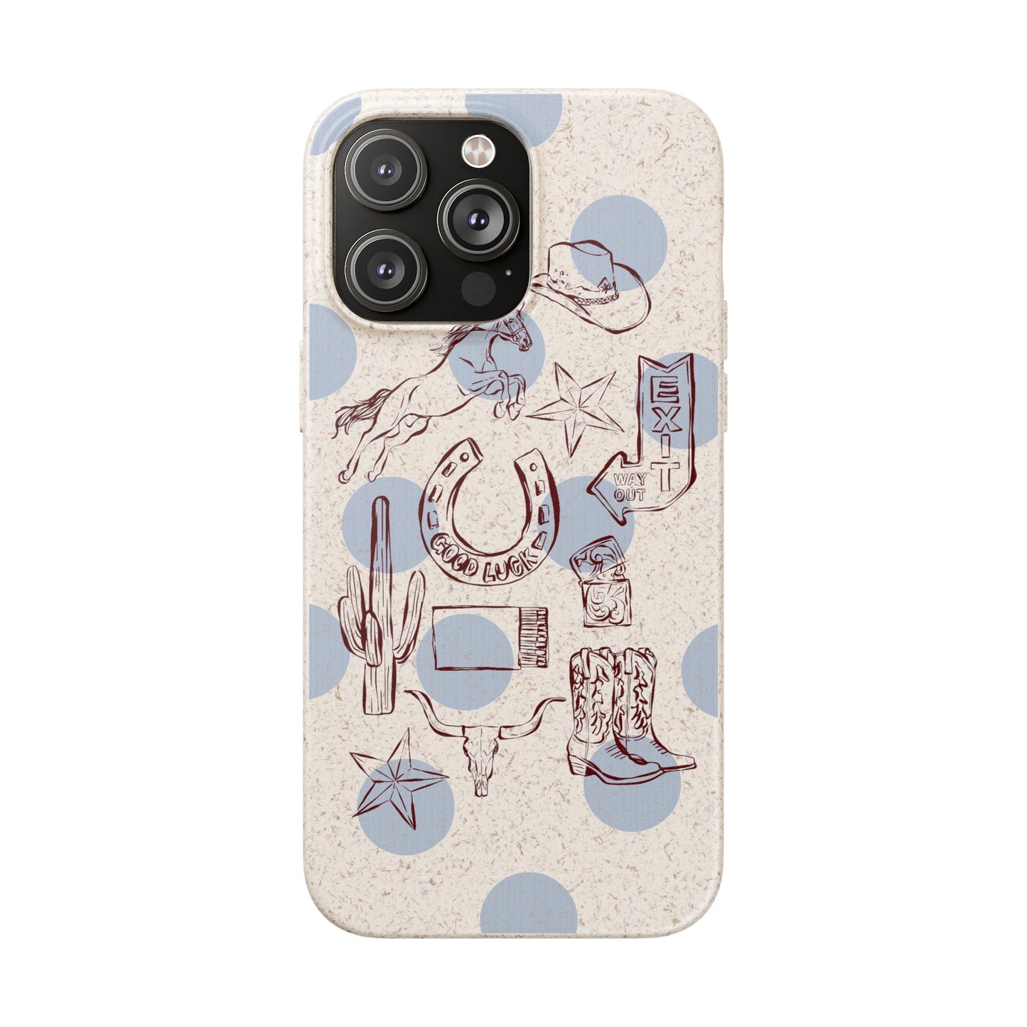 Biodegradable Phone Case — Western Cowgirl Sketches on Natural Speckled Eco Shell