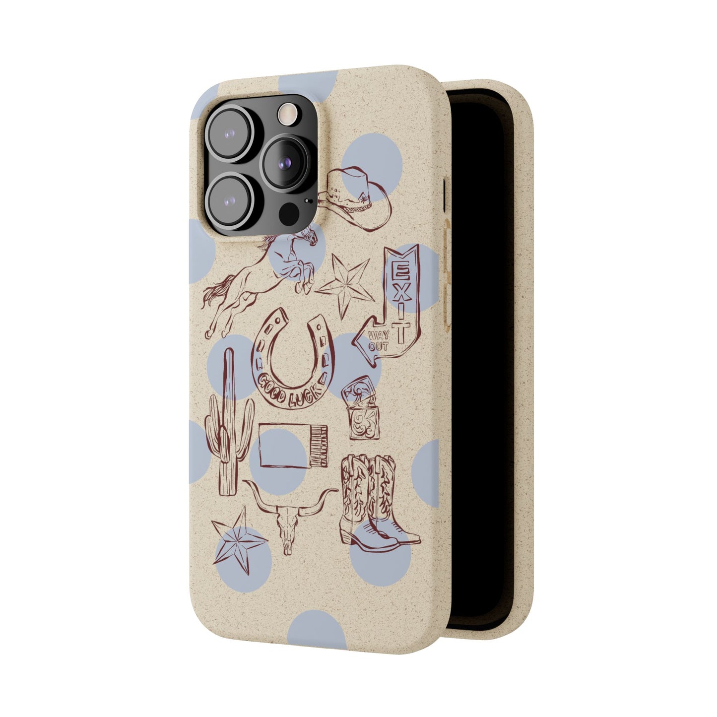 Biodegradable Phone Case — Western Cowgirl Sketches on Natural Speckled Eco Shell