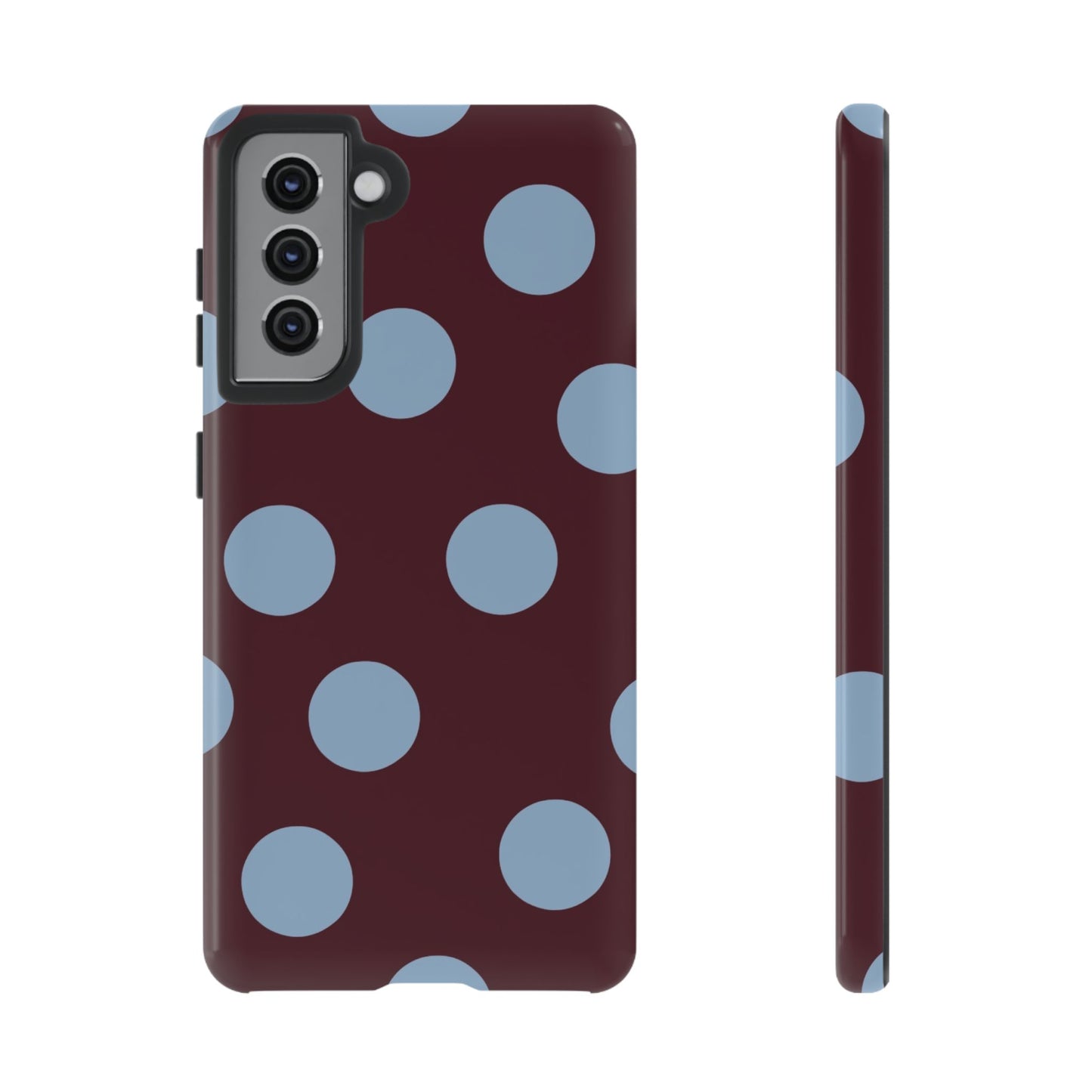 Polka Dot Phone Case — Maroon & Sky Blue Tough Protective Cover