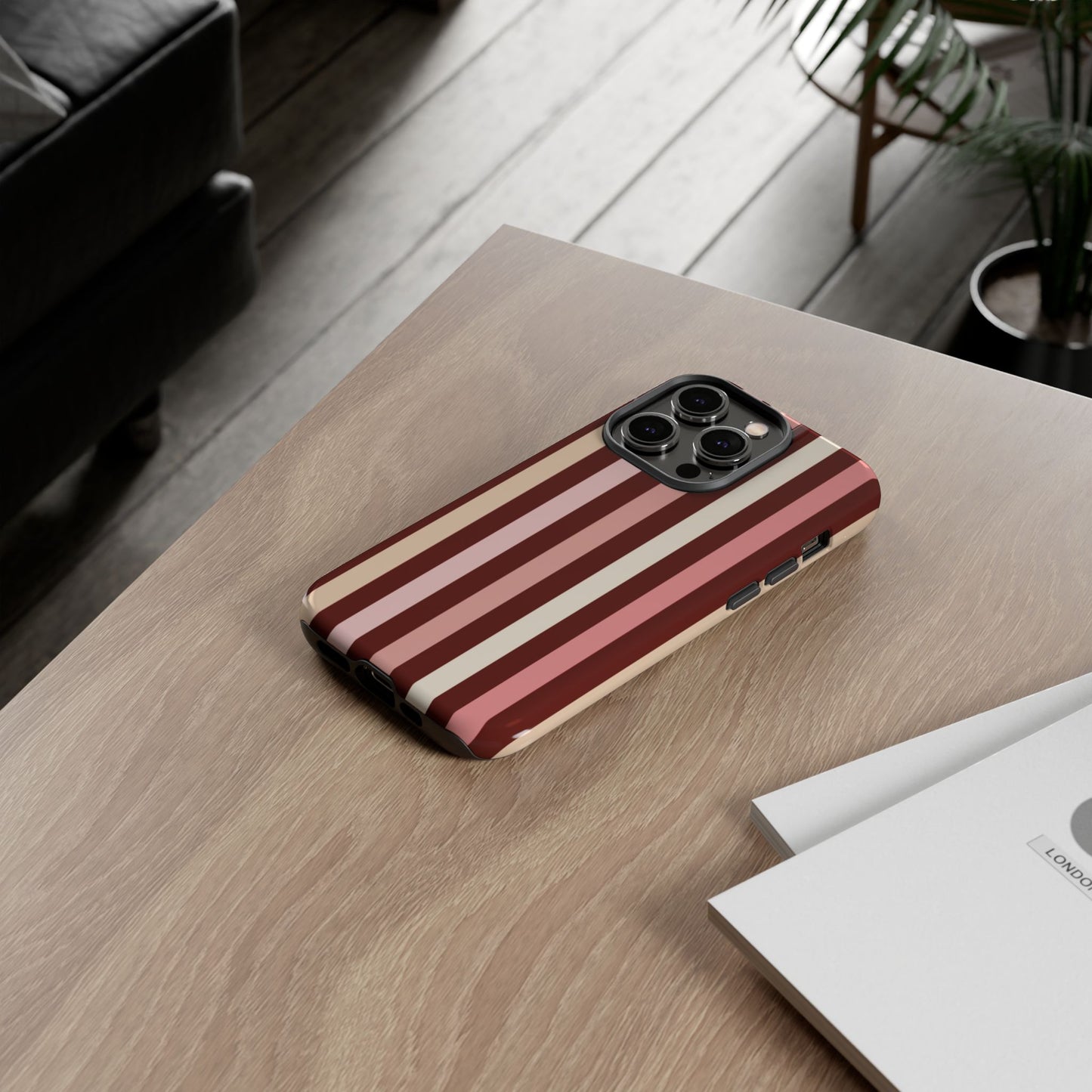 Burgundy Striped Tough Phone Case