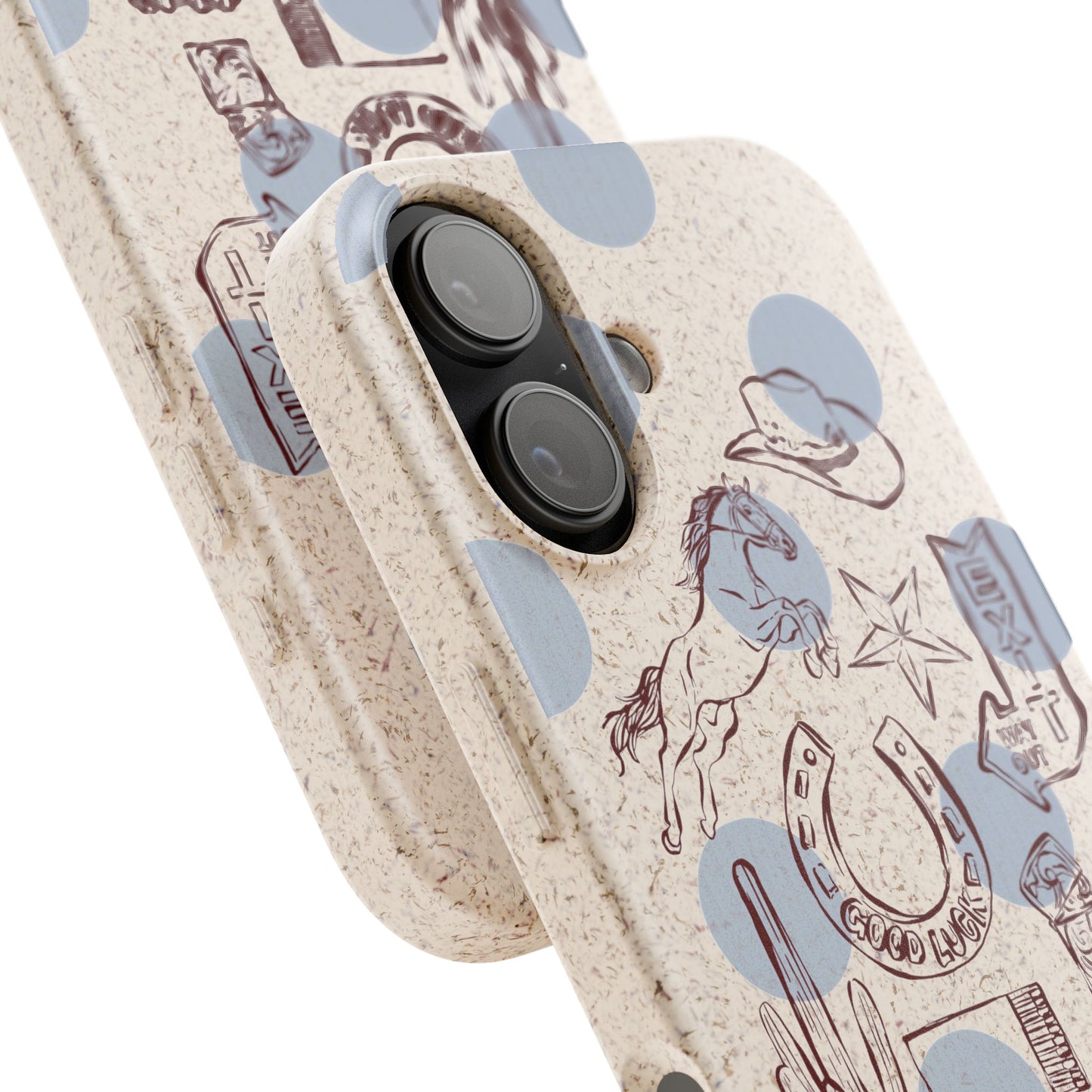 Biodegradable Phone Case — Western Cowgirl Sketches on Natural Speckled Eco Shell