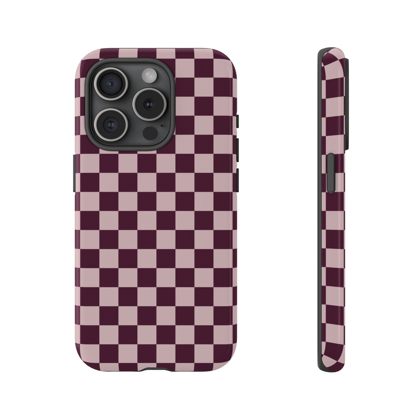 Burgundy & Pink Checkered Phone Case