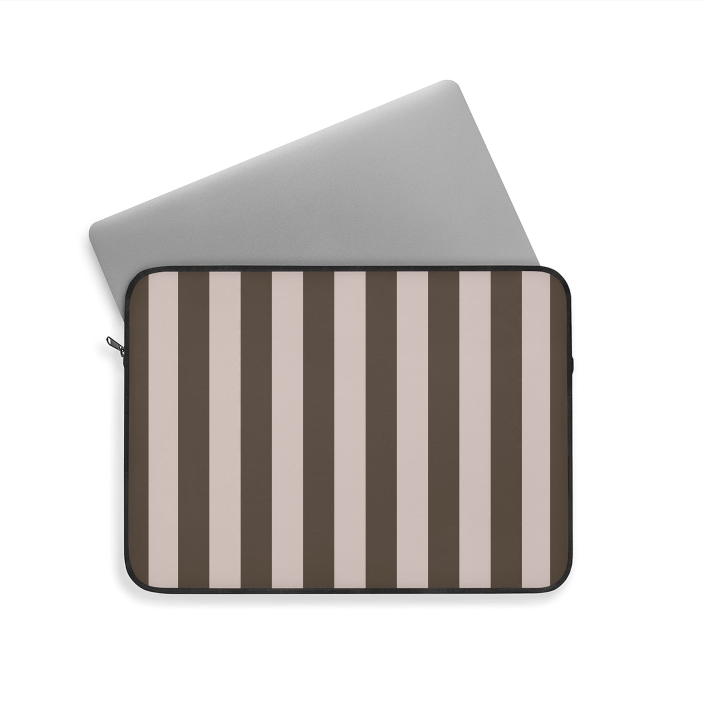 Neutral Stripe Laptop Sleeve — Taupe & Brown Vertical Striped Sleeve
