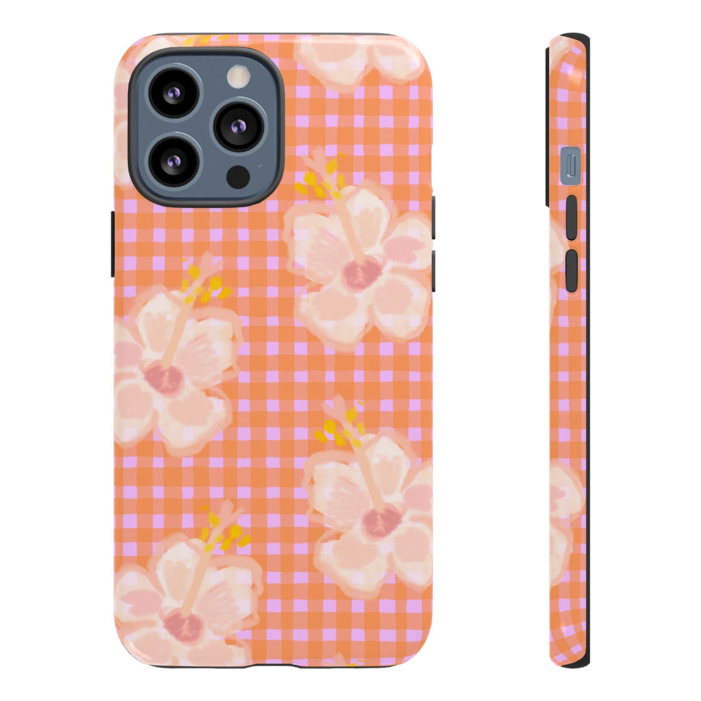 Floral Gingham Tough Case — Pink Peach Flower Phone Case