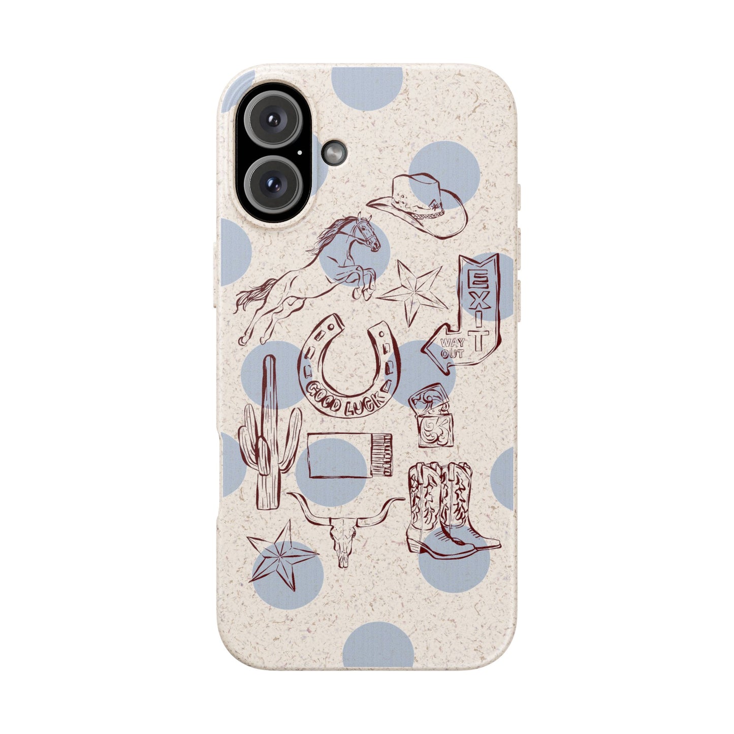 Biodegradable Phone Case — Western Cowgirl Sketches on Natural Speckled Eco Shell