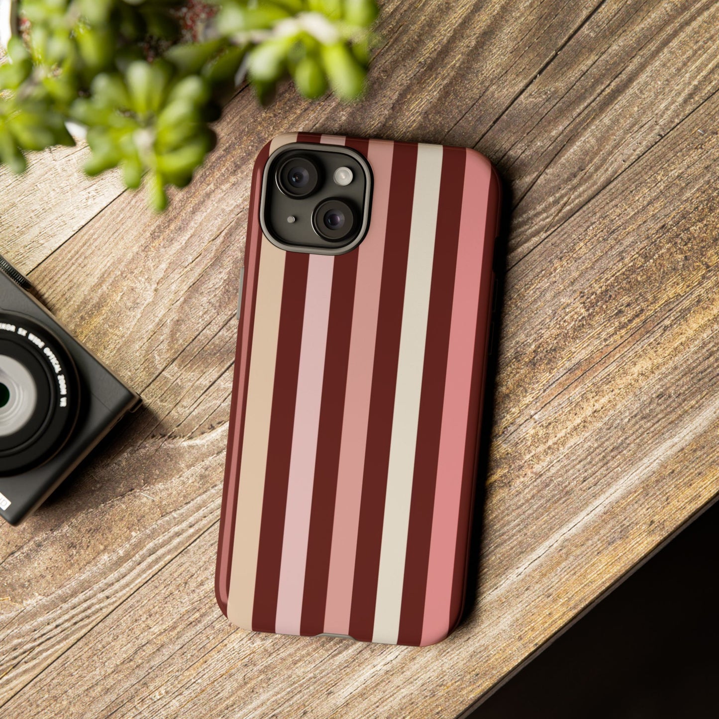 Burgundy Striped Tough Phone Case