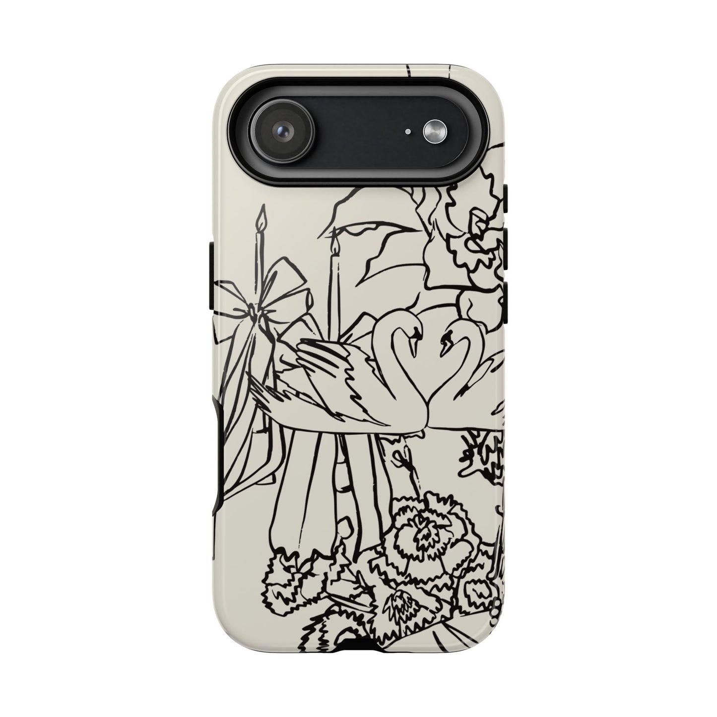 Black Line Art Floral Swan Phone Case