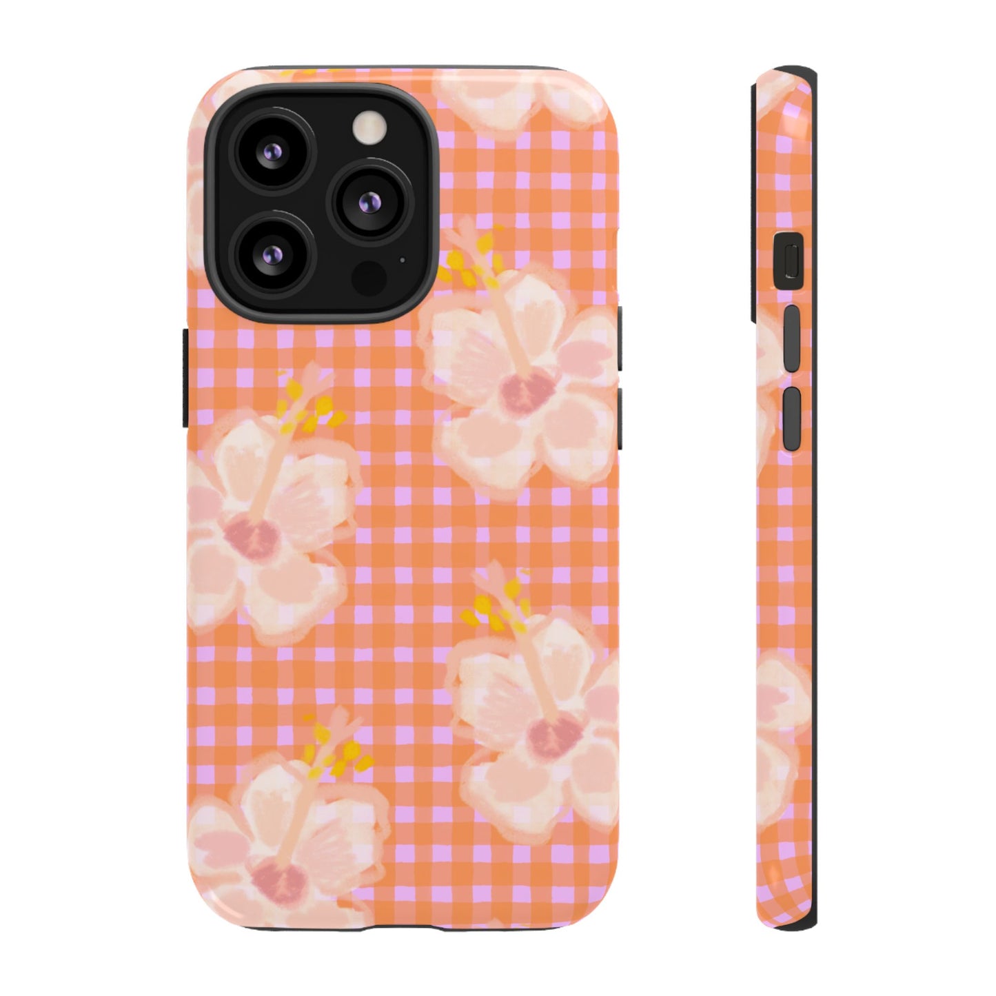 Floral Gingham Tough Case — Pink Peach Flower Phone Case